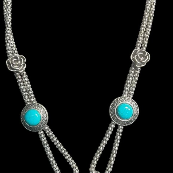 Silver Tone Turquoise Elephant Pendant Necklace Boho Chic Artisanal Spiritual - Picture 3 of 9